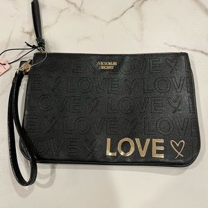 Victoria’s Secret Black Love embellished wristlet pouch